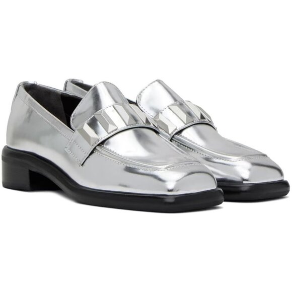 Rag & Bone Women US 8/38 Sliver Maxwell Loafer Leather Metallic Square Toe Shoes - Picture 4 of 14
